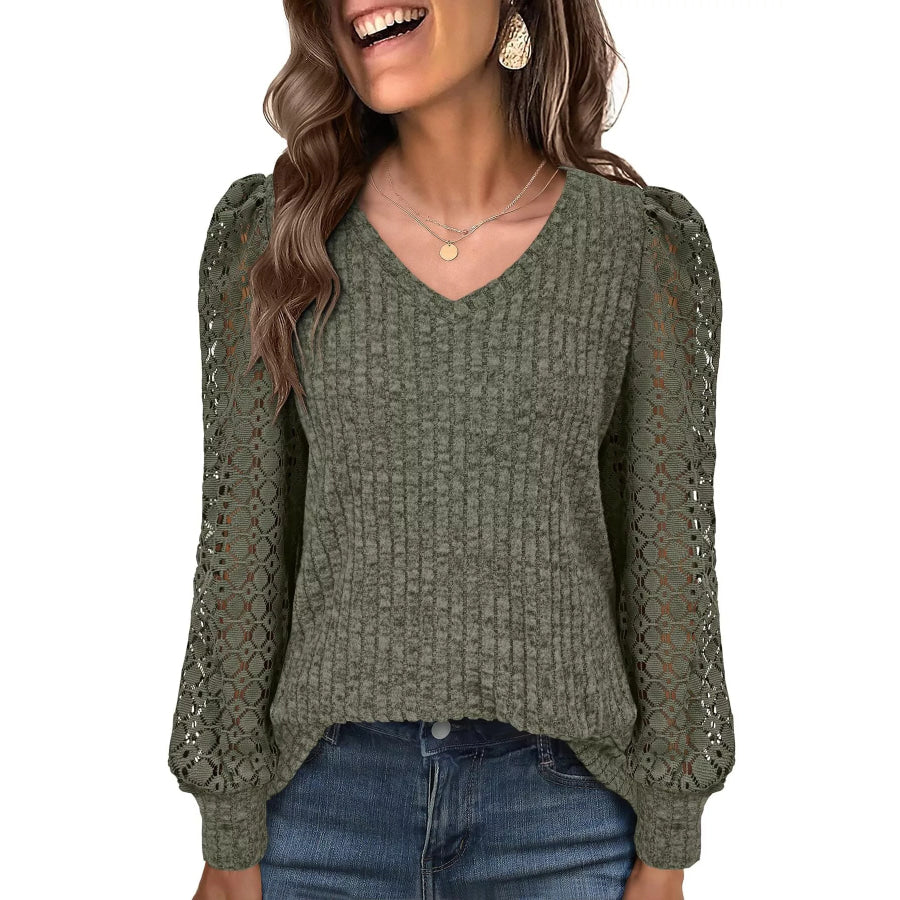Lace Sleeve V-Neck T-Shirt Apparel and Accessories