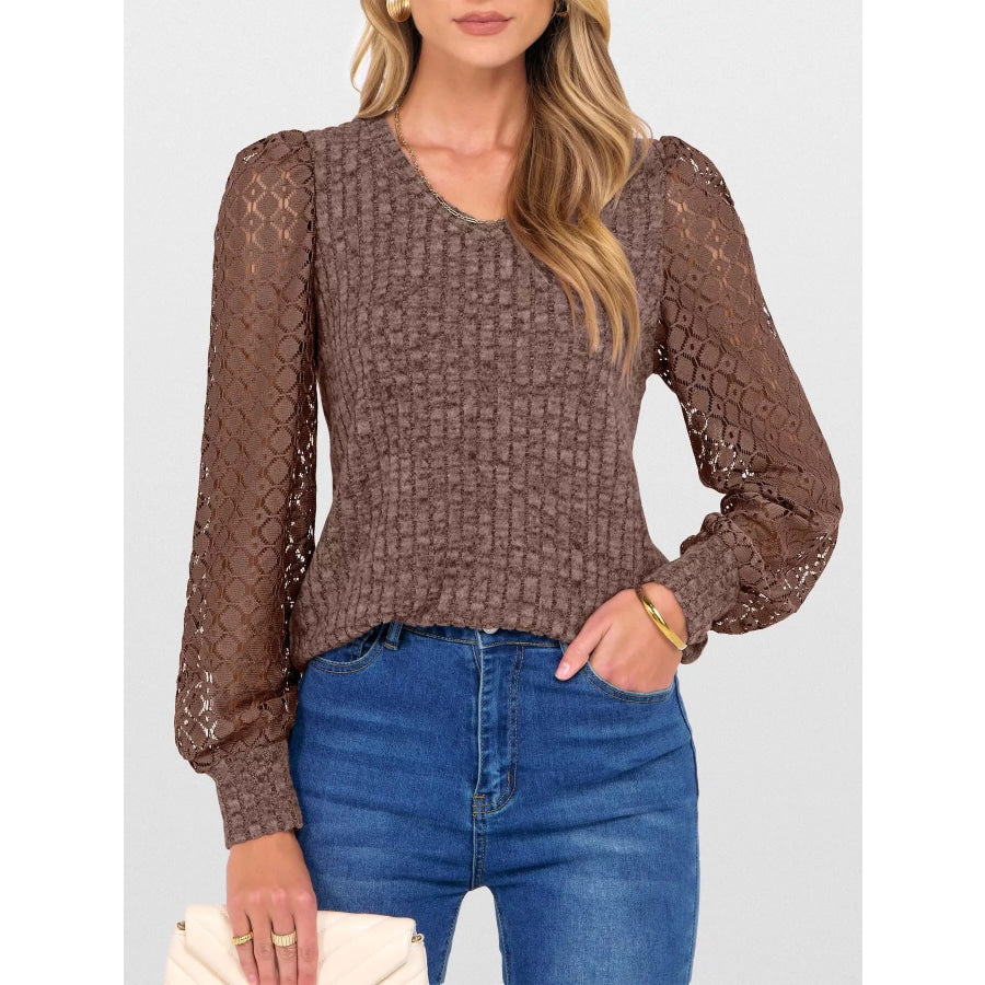 Lace Sleeve V-Neck T-Shirt Apparel and Accessories