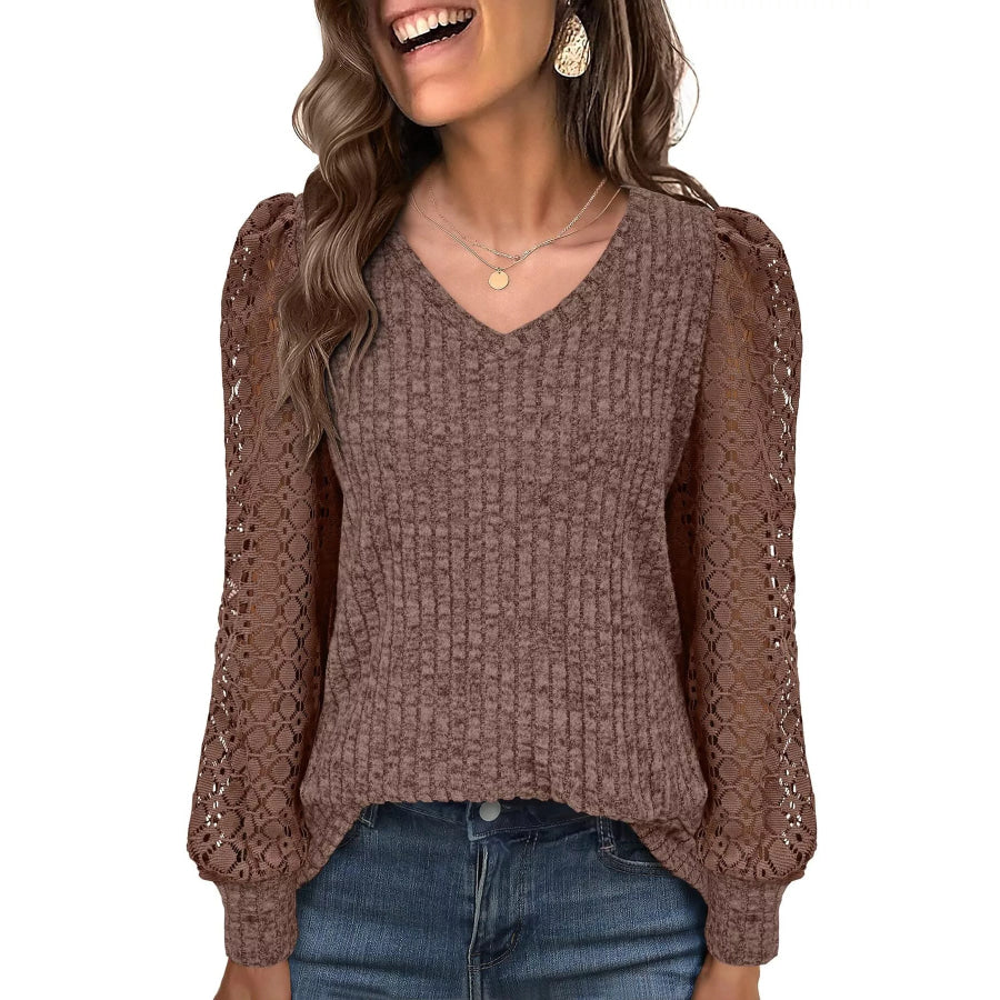 Lace Sleeve V-Neck T-Shirt Apparel and Accessories
