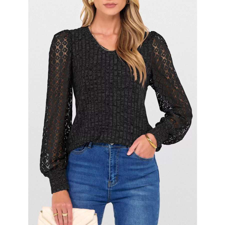 Lace Sleeve V-Neck T-Shirt Apparel and Accessories