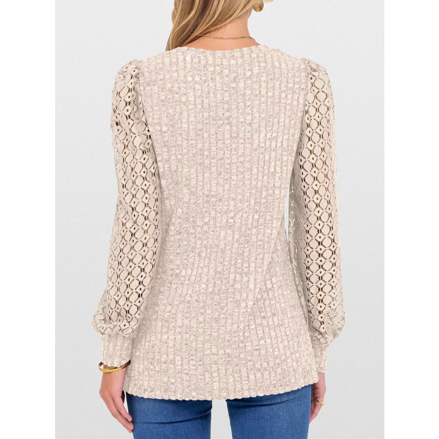 Lace Sleeve V-Neck T-Shirt Apparel and Accessories