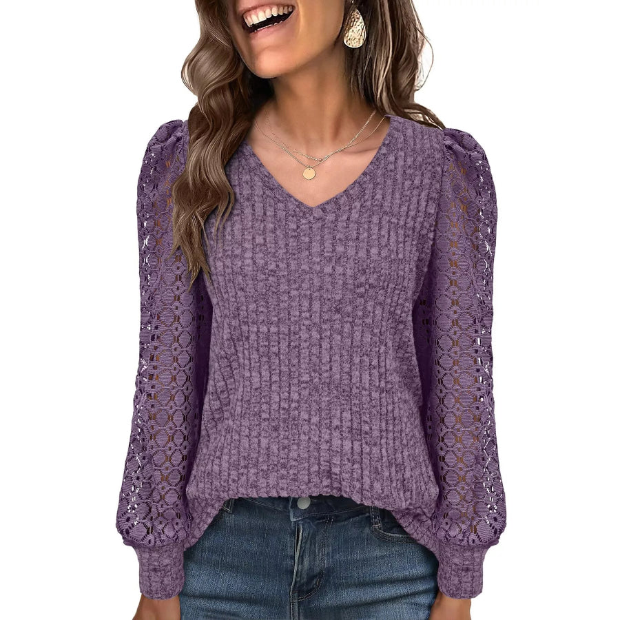 Lace Sleeve V-Neck T-Shirt Apparel and Accessories
