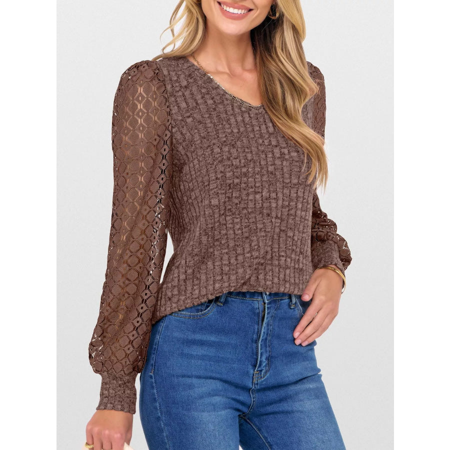 Lace Sleeve V-Neck T-Shirt Apparel and Accessories