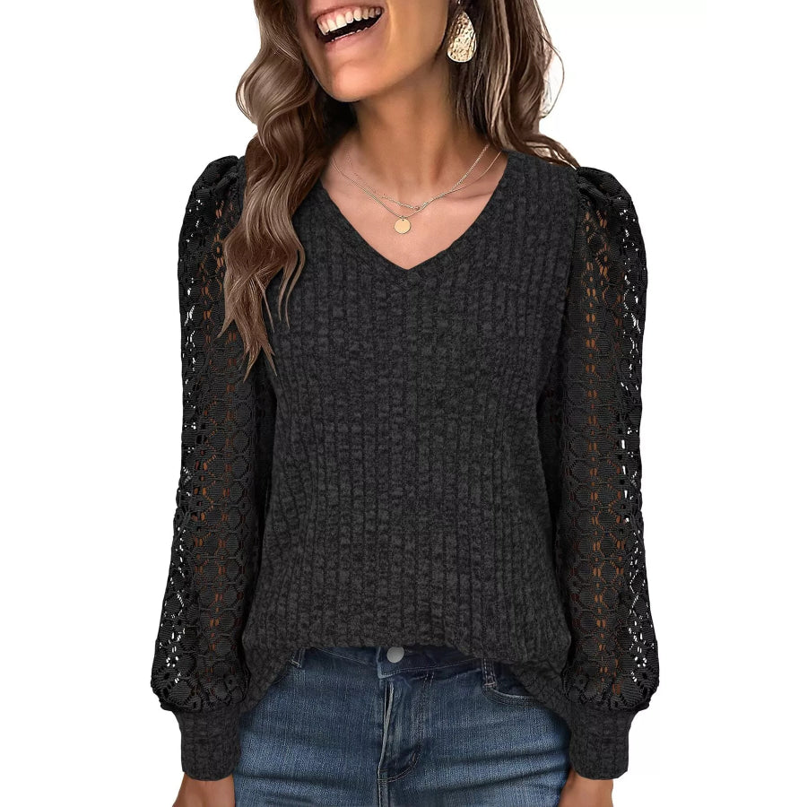 Lace Sleeve V-Neck T-Shirt Apparel and Accessories