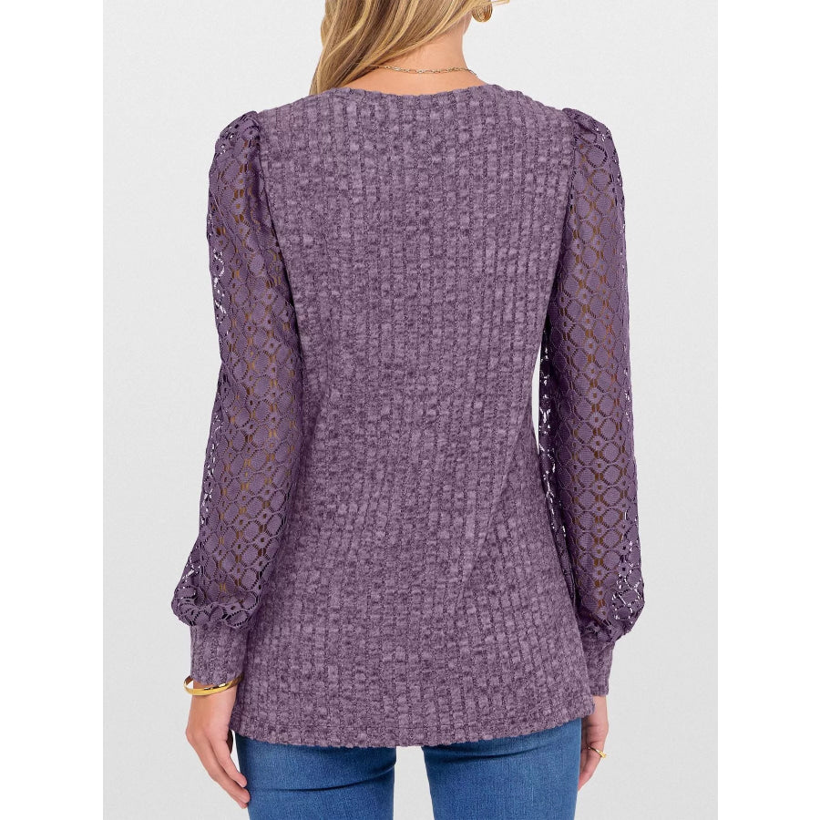 Lace Sleeve V-Neck T-Shirt Apparel and Accessories