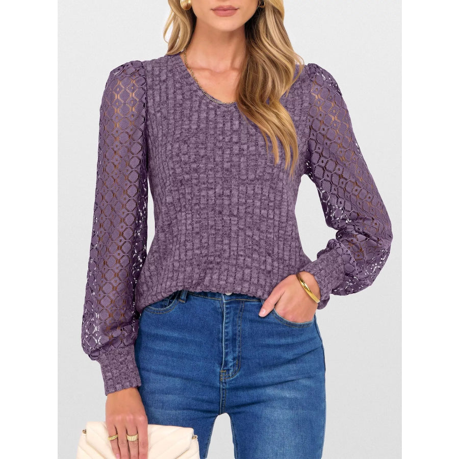 Lace Sleeve V-Neck T-Shirt Apparel and Accessories