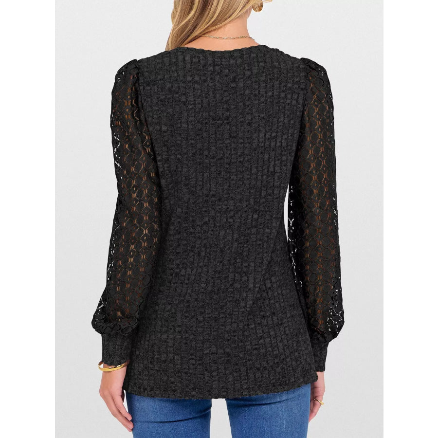 Lace Sleeve V-Neck T-Shirt Apparel and Accessories