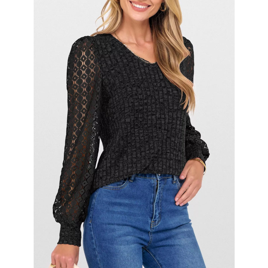 Lace Sleeve V-Neck T-Shirt Apparel and Accessories