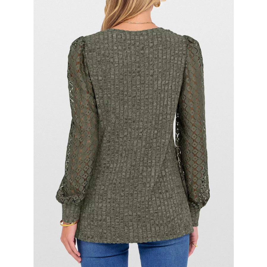 Lace Sleeve V-Neck T-Shirt Apparel and Accessories