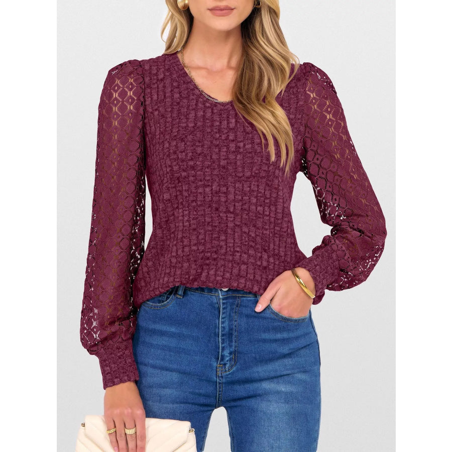 Lace Sleeve V-Neck T-Shirt Apparel and Accessories