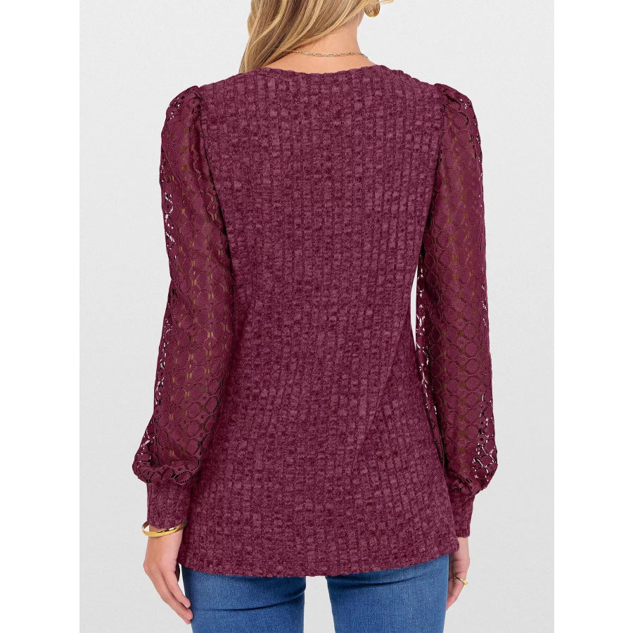 Lace Sleeve V-Neck T-Shirt Apparel and Accessories