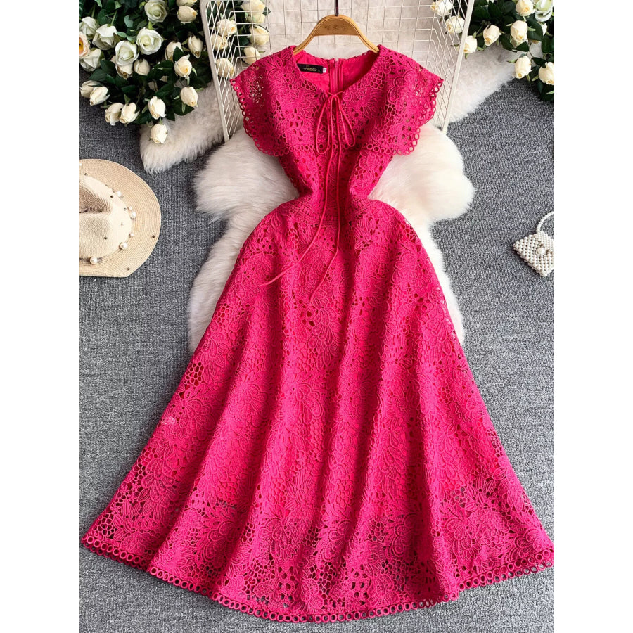 Lace Sleeveless A-Line Dress Fuchsia Pink / S Apparel and Accessories
