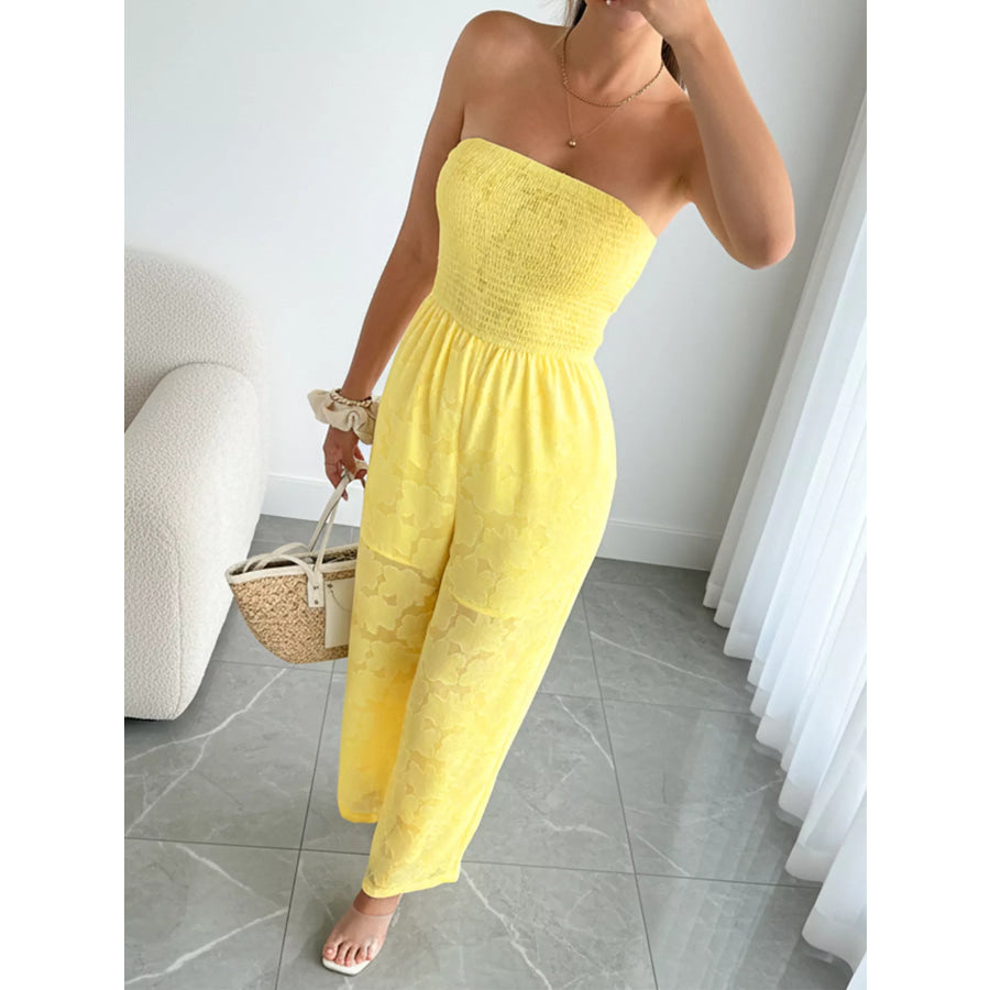 Lace Smocked Tube Jumpsuit Apparel and Accessories