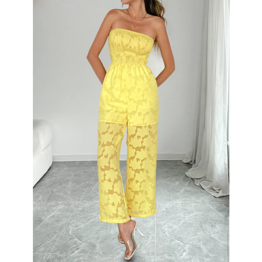Lace Smocked Tube Jumpsuit Apparel and Accessories