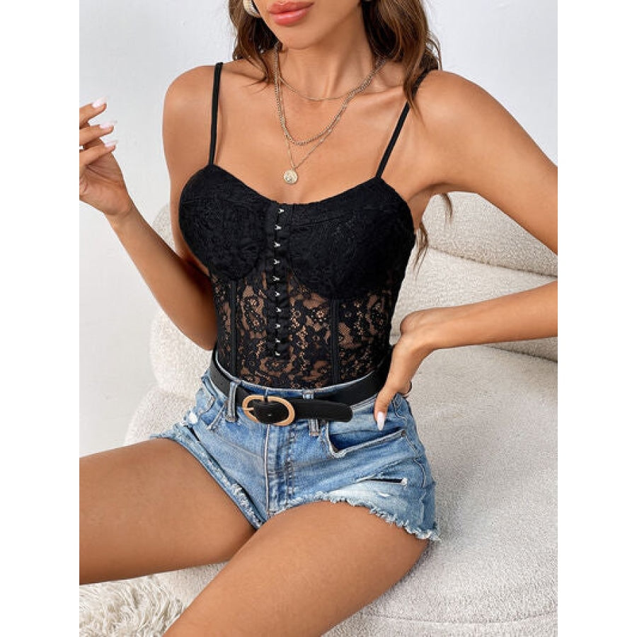 Lace Spaghetti Strap Bodysuit Apparel and Accessories