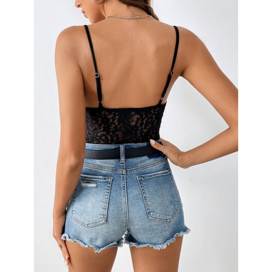 Lace Spaghetti Strap Bodysuit Apparel and Accessories