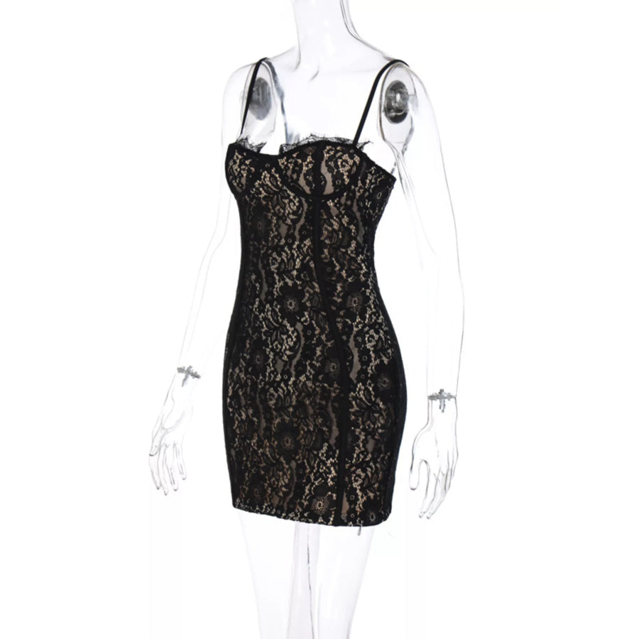 Lace Spaghetti Strap Mini Dress Apparel and Accessories