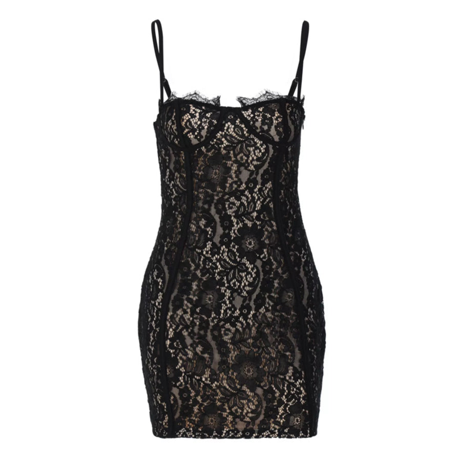 Lace Spaghetti Strap Mini Dress Apparel and Accessories