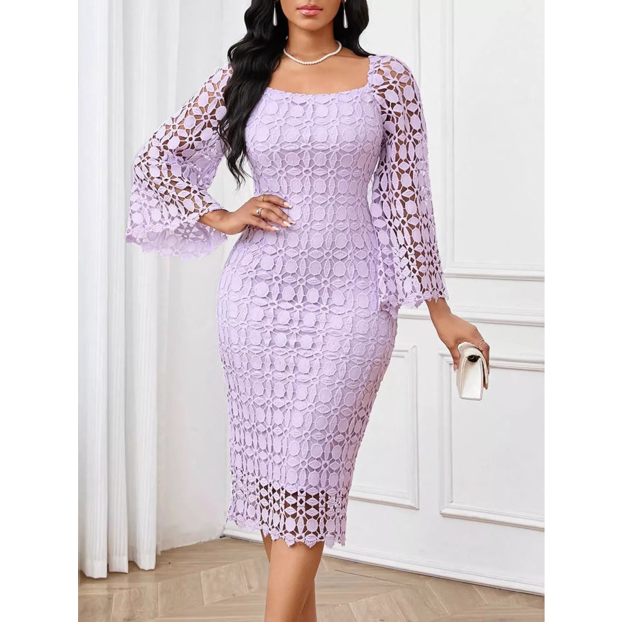 Lace Square Neck Midi Dress Apparel and Accessories