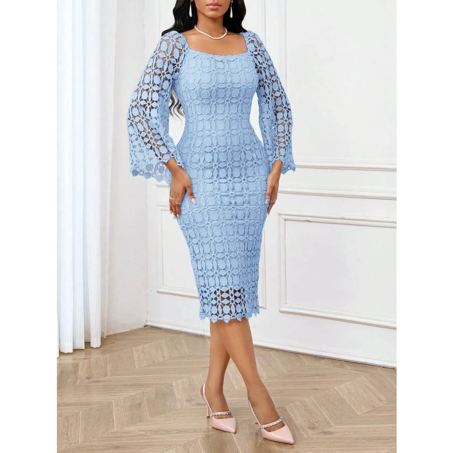 Lace Square Neck Midi Dress Apparel and Accessories