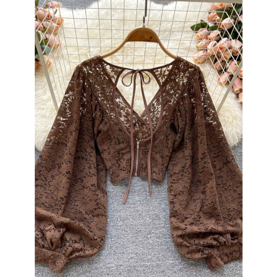 Lace Tie Back Long Sleeve Top Apparel and Accessories