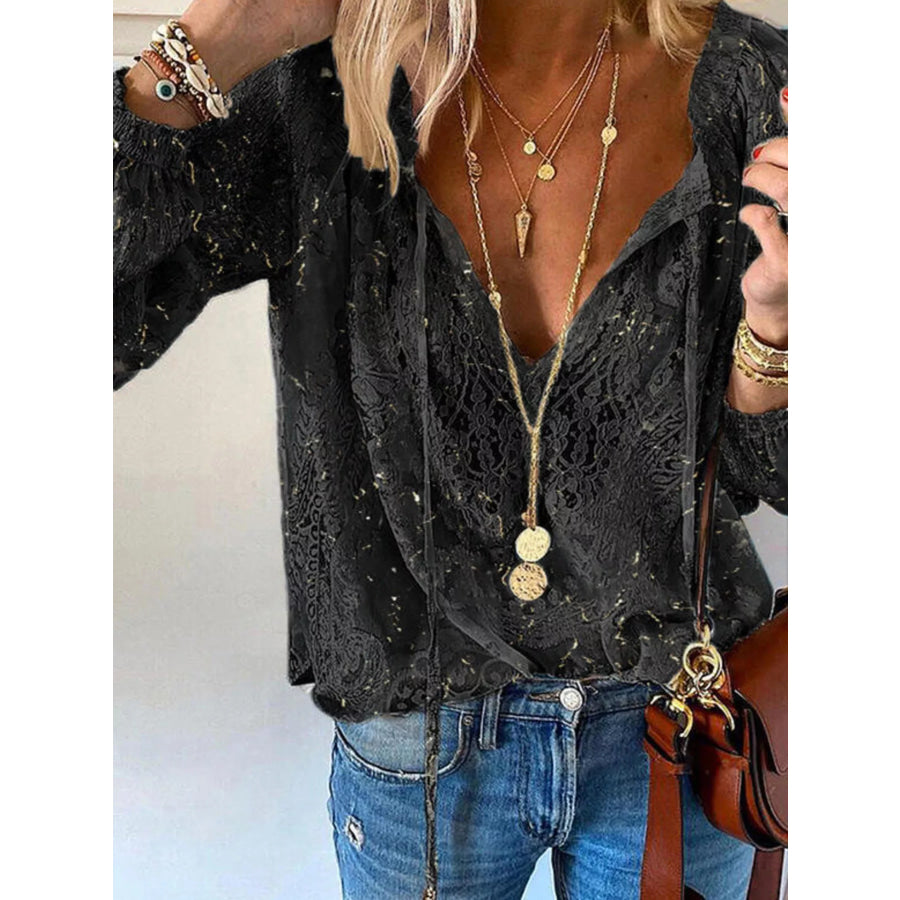 Lace Tie-Neck Blouse Apparel and Accessories
