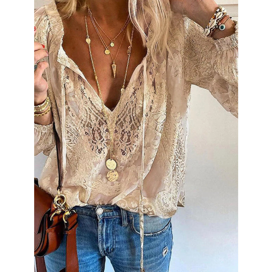 Lace Tie-Neck Blouse Apparel and Accessories