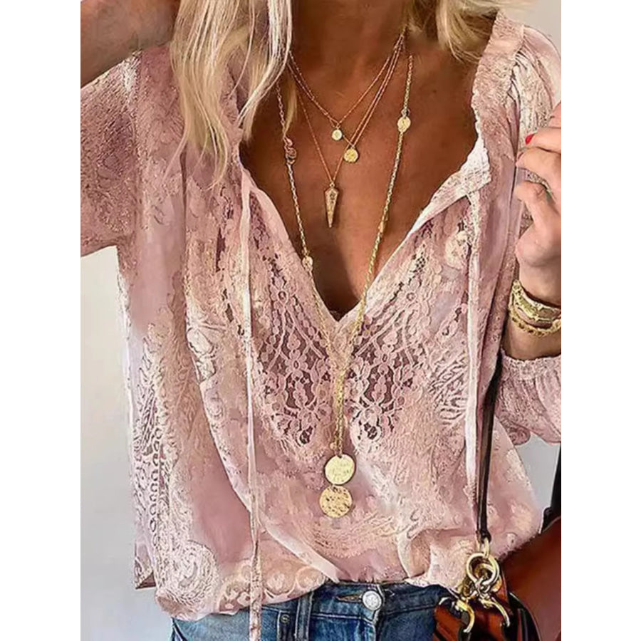 Lace Tie-Neck Blouse Apparel and Accessories