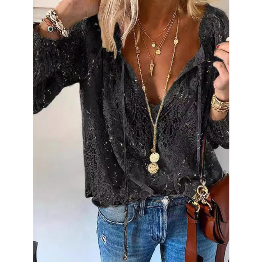 Lace Tie-Neck Blouse Apparel and Accessories