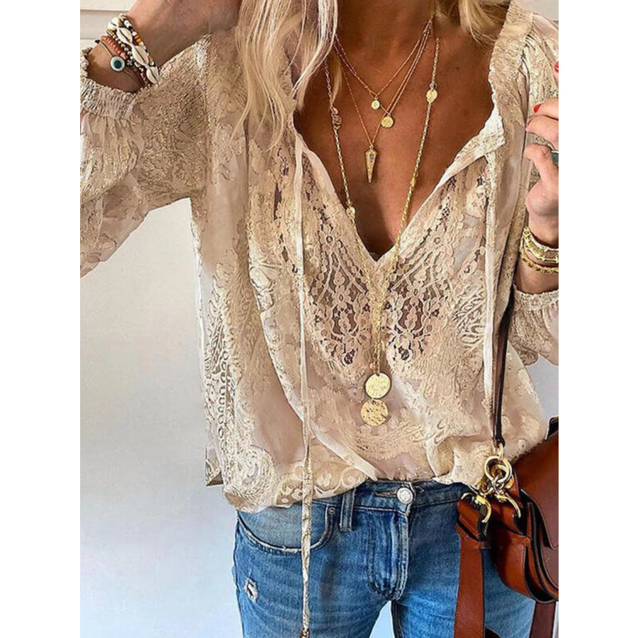 Lace Tie-Neck Blouse Apparel and Accessories