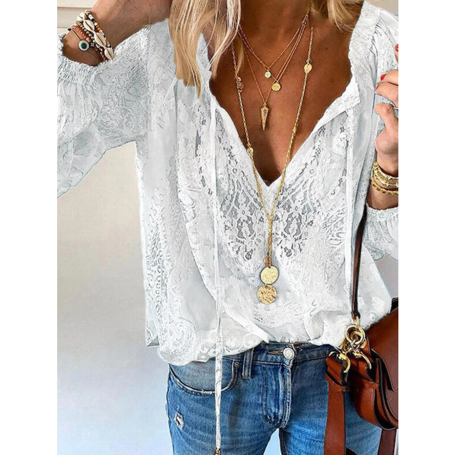 Lace Tie-Neck Blouse Apparel and Accessories
