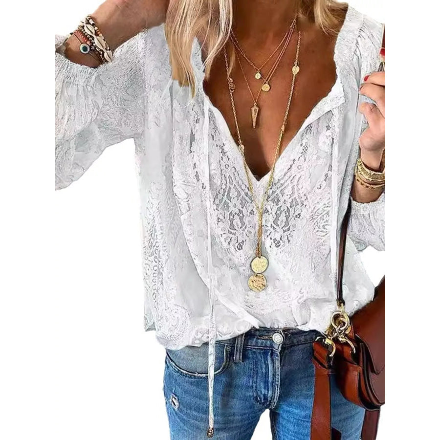 Lace Tie-Neck Blouse Apparel and Accessories