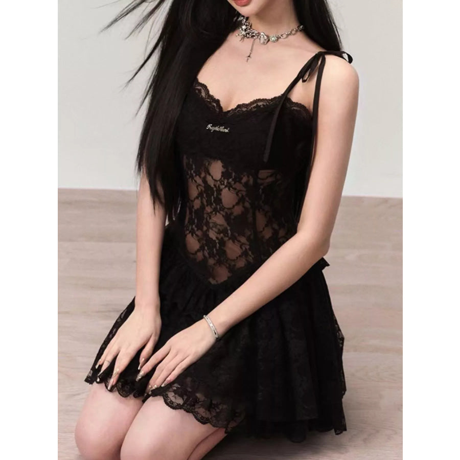 Lace Tie Shoulder Mini Dress Apparel and Accessories