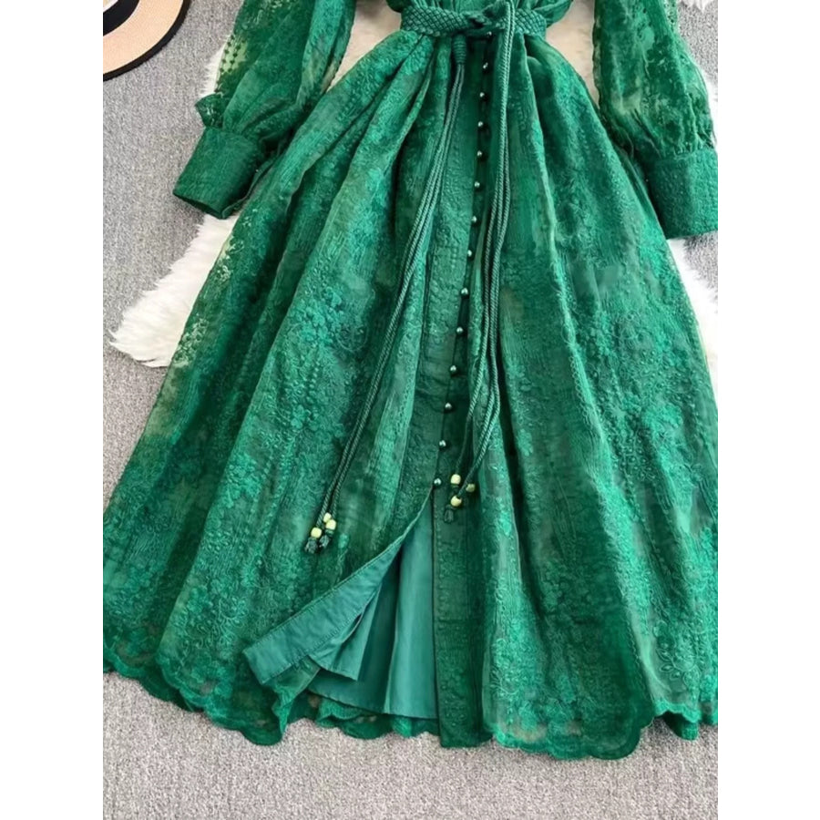 Lace Tie Waist Long Sleeve Dress Apparel and Accessories