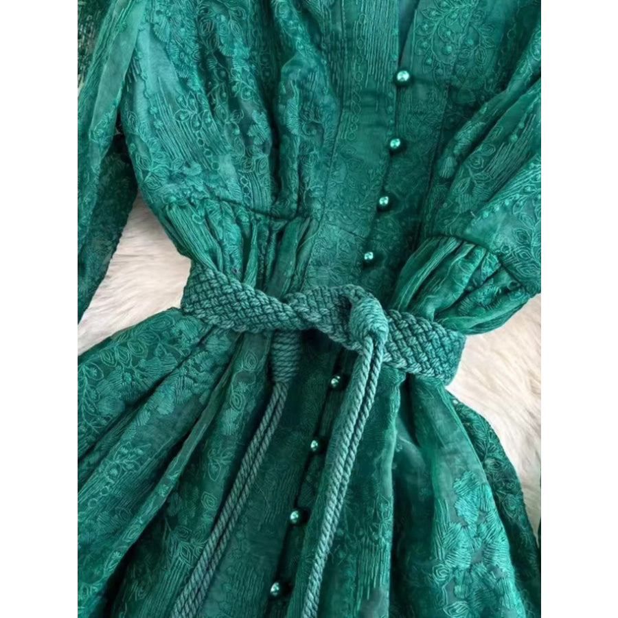 Lace Tie Waist Long Sleeve Dress Apparel and Accessories