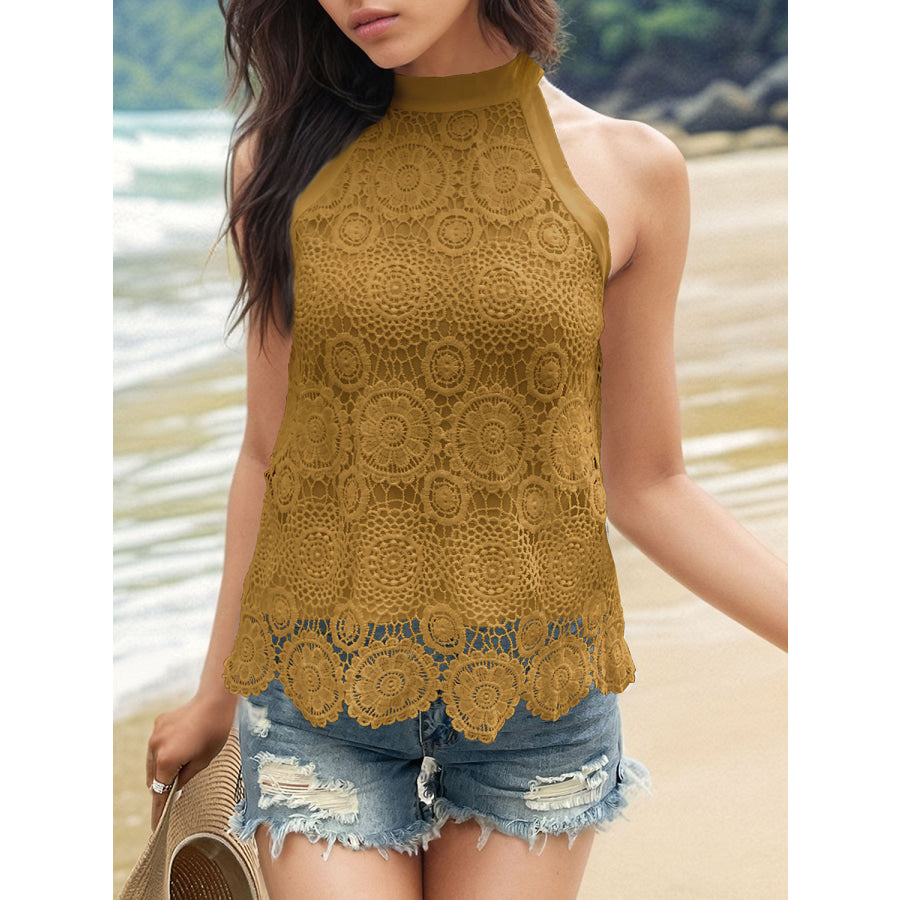 Lace Tied Mock Neck Tank Honey / S Apparel and Accessories