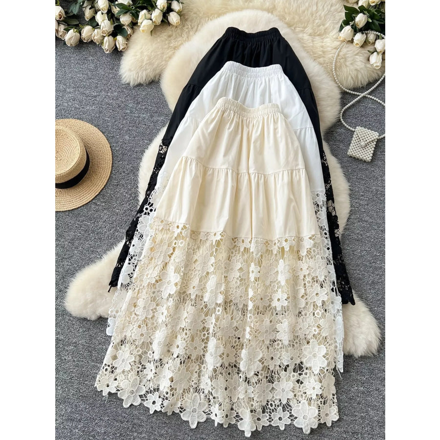 Lace Tiered Elastic Waist Skirt Apparel and Accessories