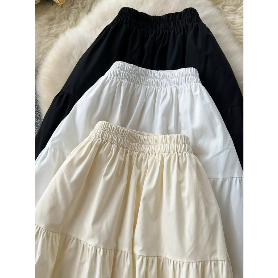 Lace Tiered Elastic Waist Skirt Apparel and Accessories