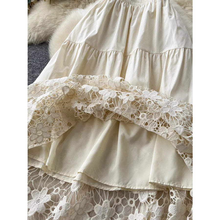 Lace Tiered Elastic Waist Skirt Apparel and Accessories
