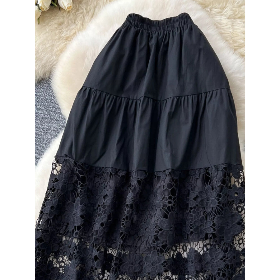 Lace Tiered Elastic Waist Skirt Apparel and Accessories