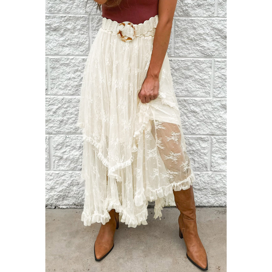 Lace Tiered Midi Skirt Ivory / S Apparel and Accessories