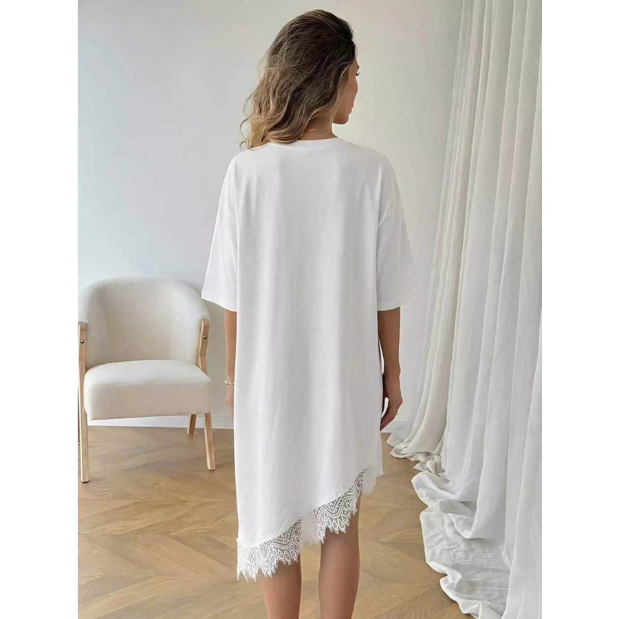 Lace Trim Asymmetrical Hem T-shirt Dress Apparel and Accessories