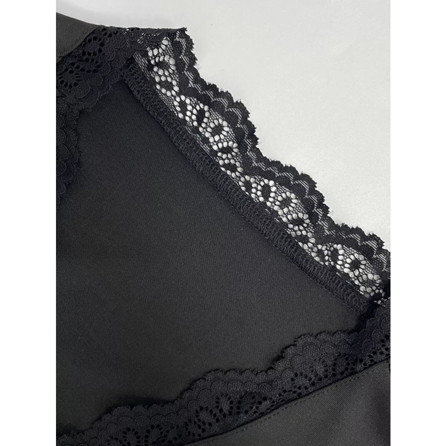 Lace Trim Bell Sleeve Tie Blouse Apparel and Accessories