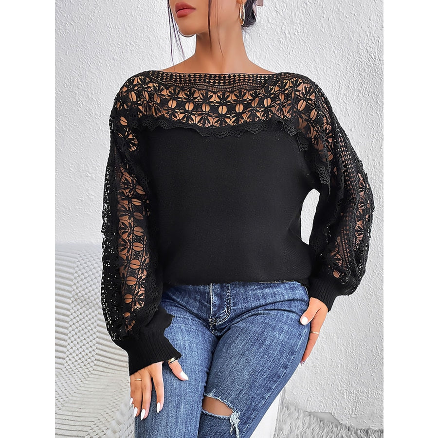 Lace Trim Boat Neck Knit Top