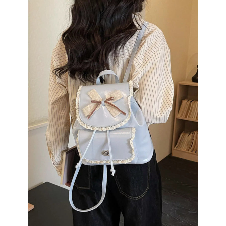 Lace Trim Bow Decor Backpack Bag Apparel and Accessories