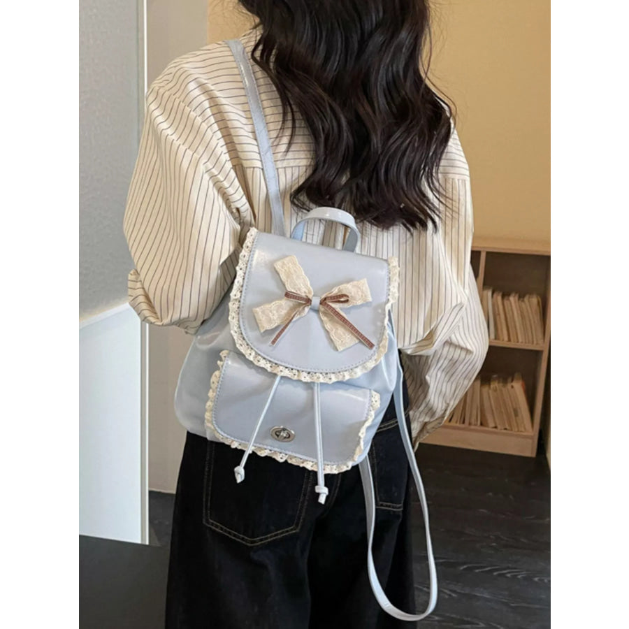 Lace Trim Bow Decor Backpack Bag Apparel and Accessories