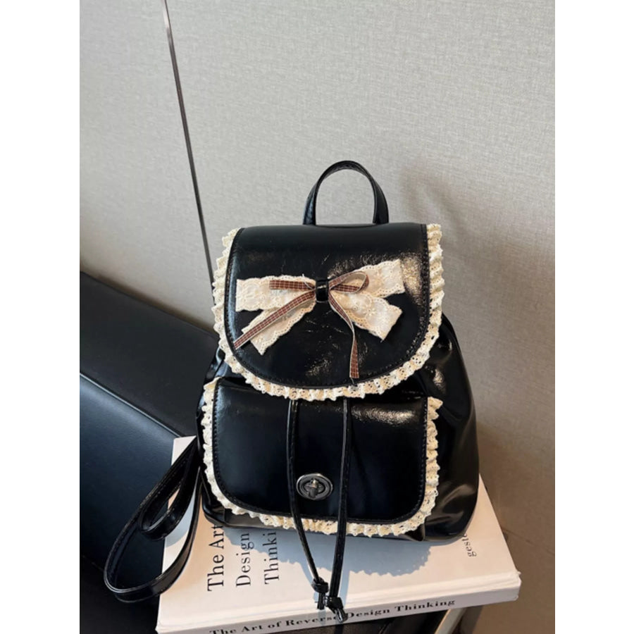 Lace Trim Bow Decor Backpack Bag Apparel and Accessories