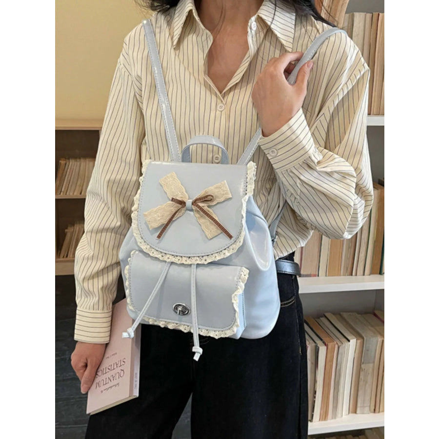 Lace Trim Bow Decor Backpack Bag Apparel and Accessories
