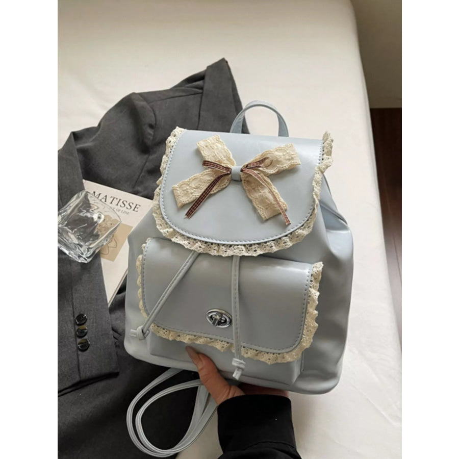 Lace Trim Bow Decor Backpack Bag Apparel and Accessories