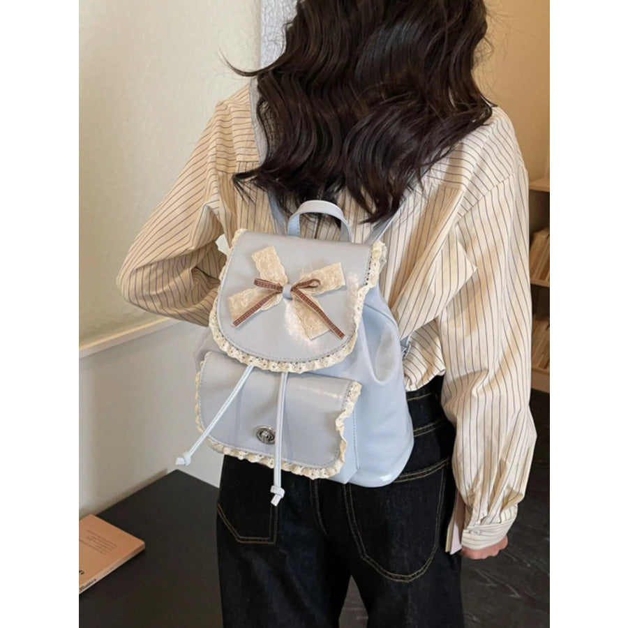 Lace Trim Bow Decor Backpack Bag Apparel and Accessories